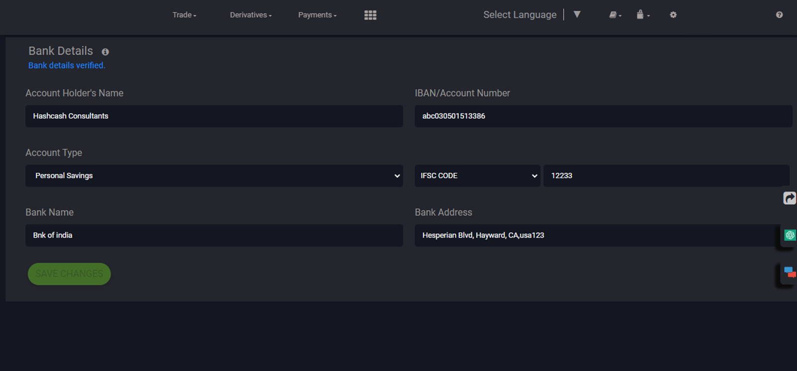 Bank Details