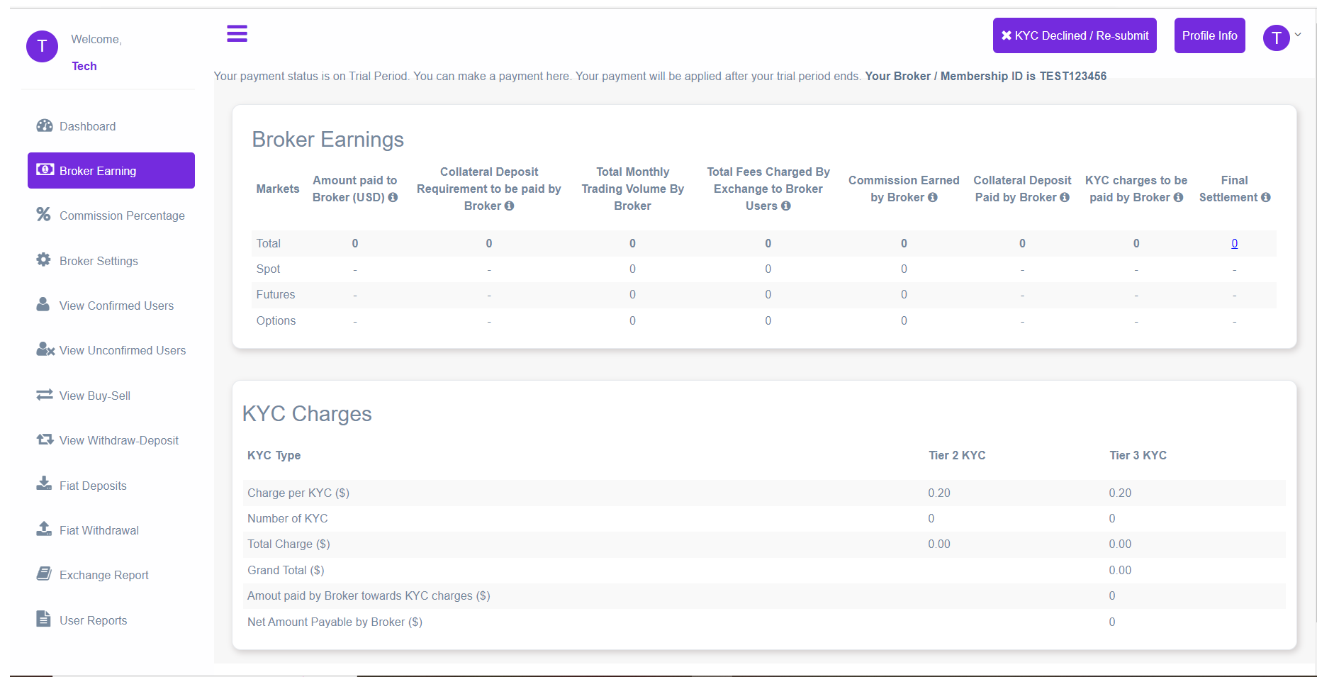 Broker Admin Earnings Page