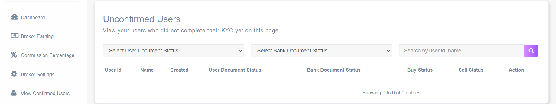 Broker Admin User Document Status