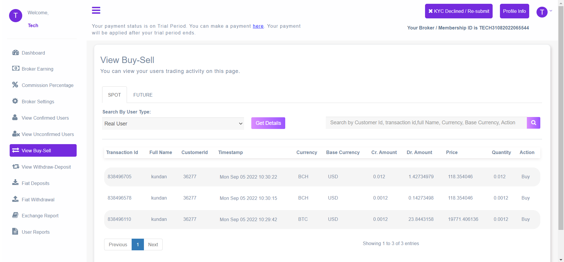 Broker Admin Buy/Sell Page