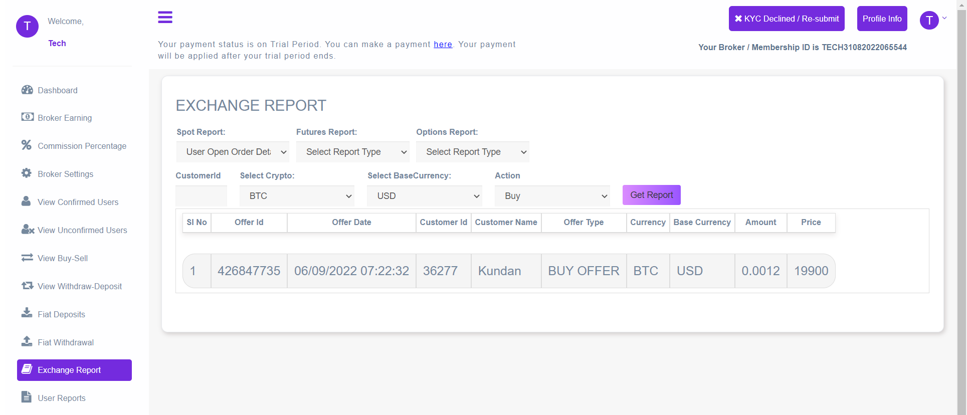 Broker Admin User Open Order Details Page