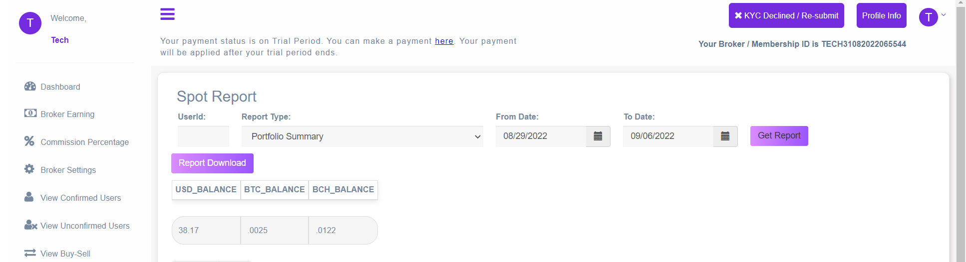 Broker Admin Portfolio Summary Page