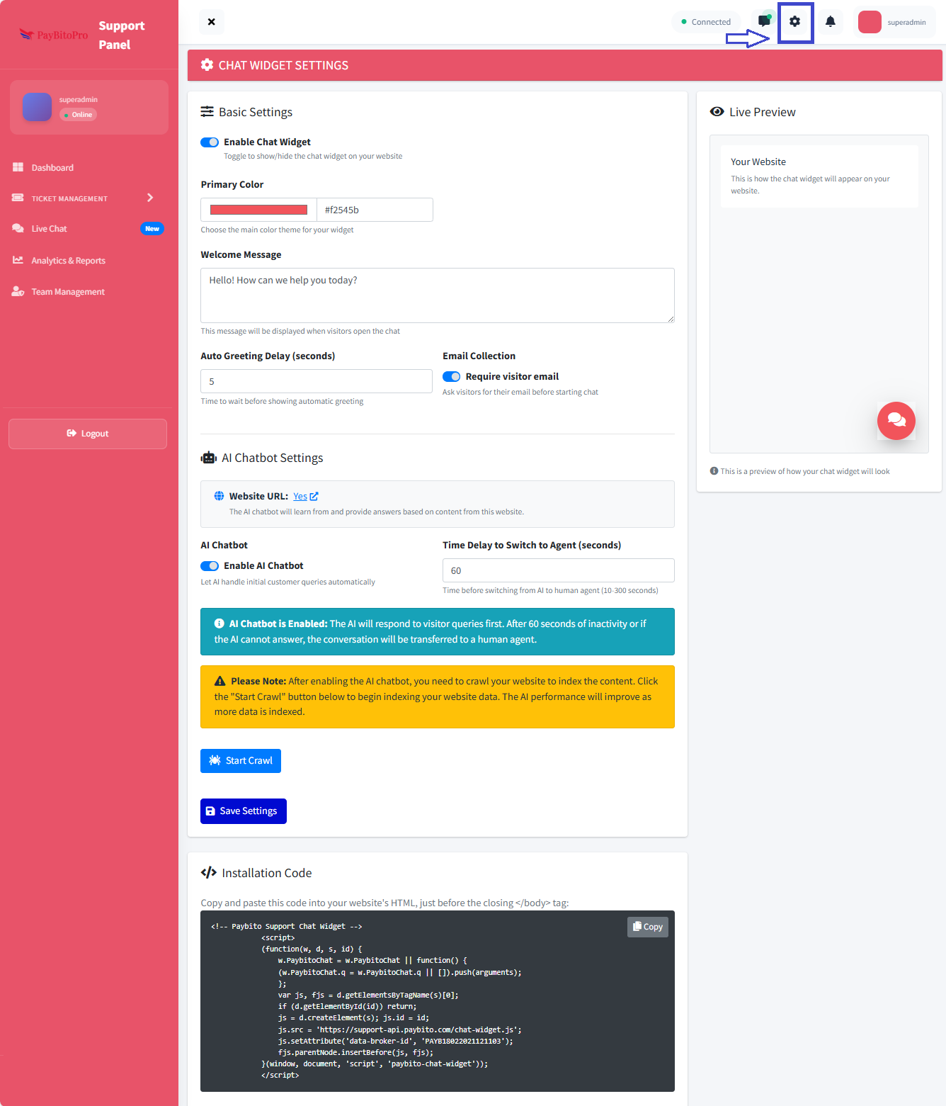 Chat Widget Settings
