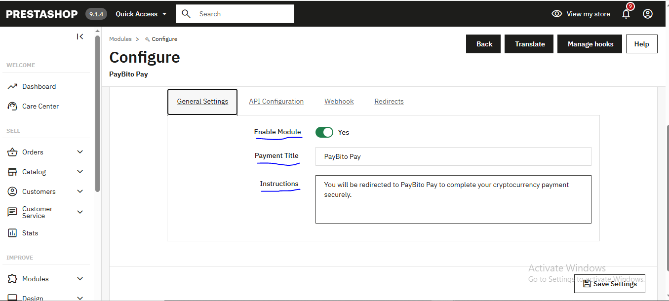 General Settings — PrestaShop Module Manager