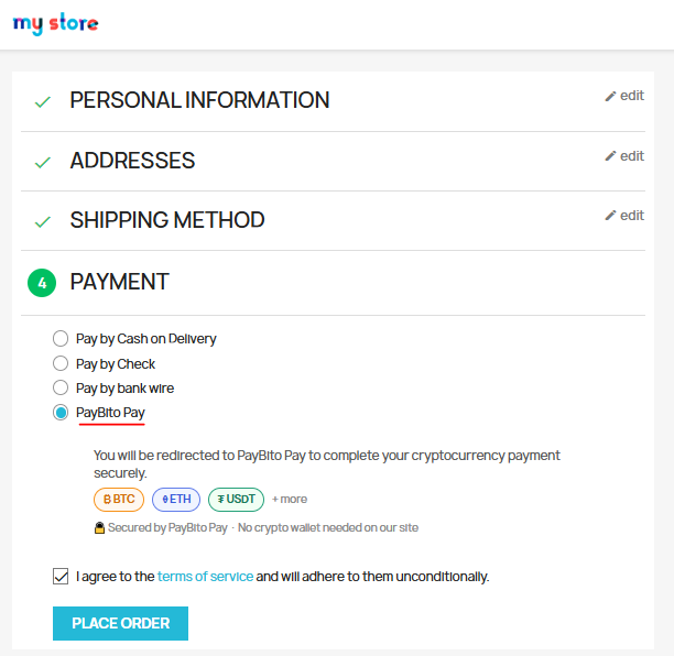 PayBito Pay at PrestaShop Checkout