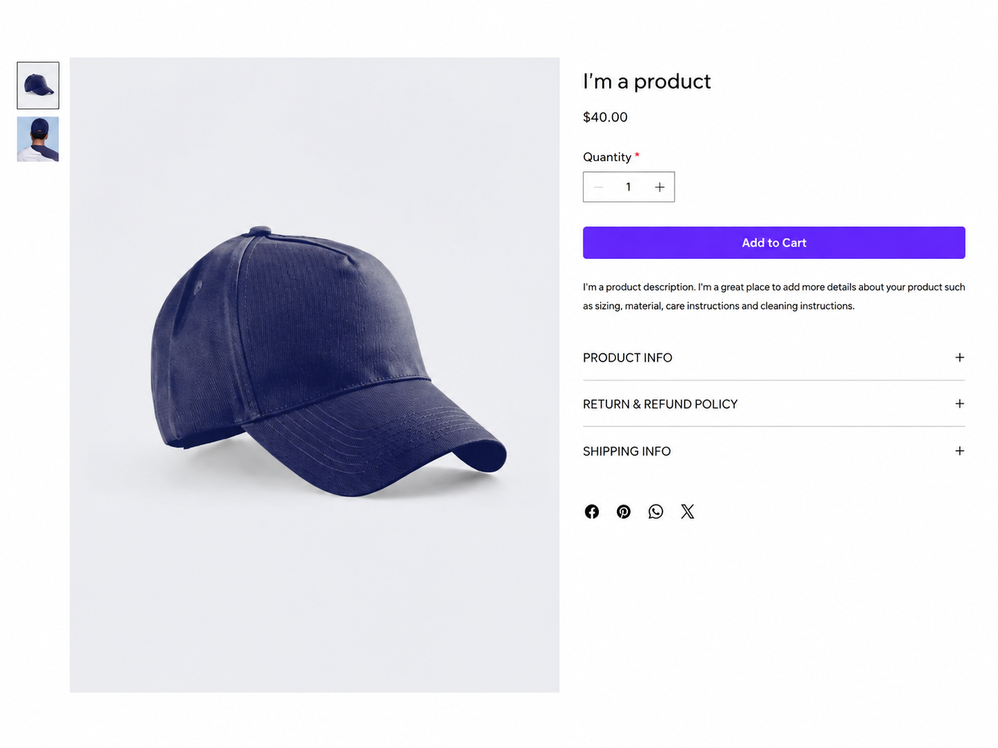 Wix product detail page with the PayBito Add to Cart button
