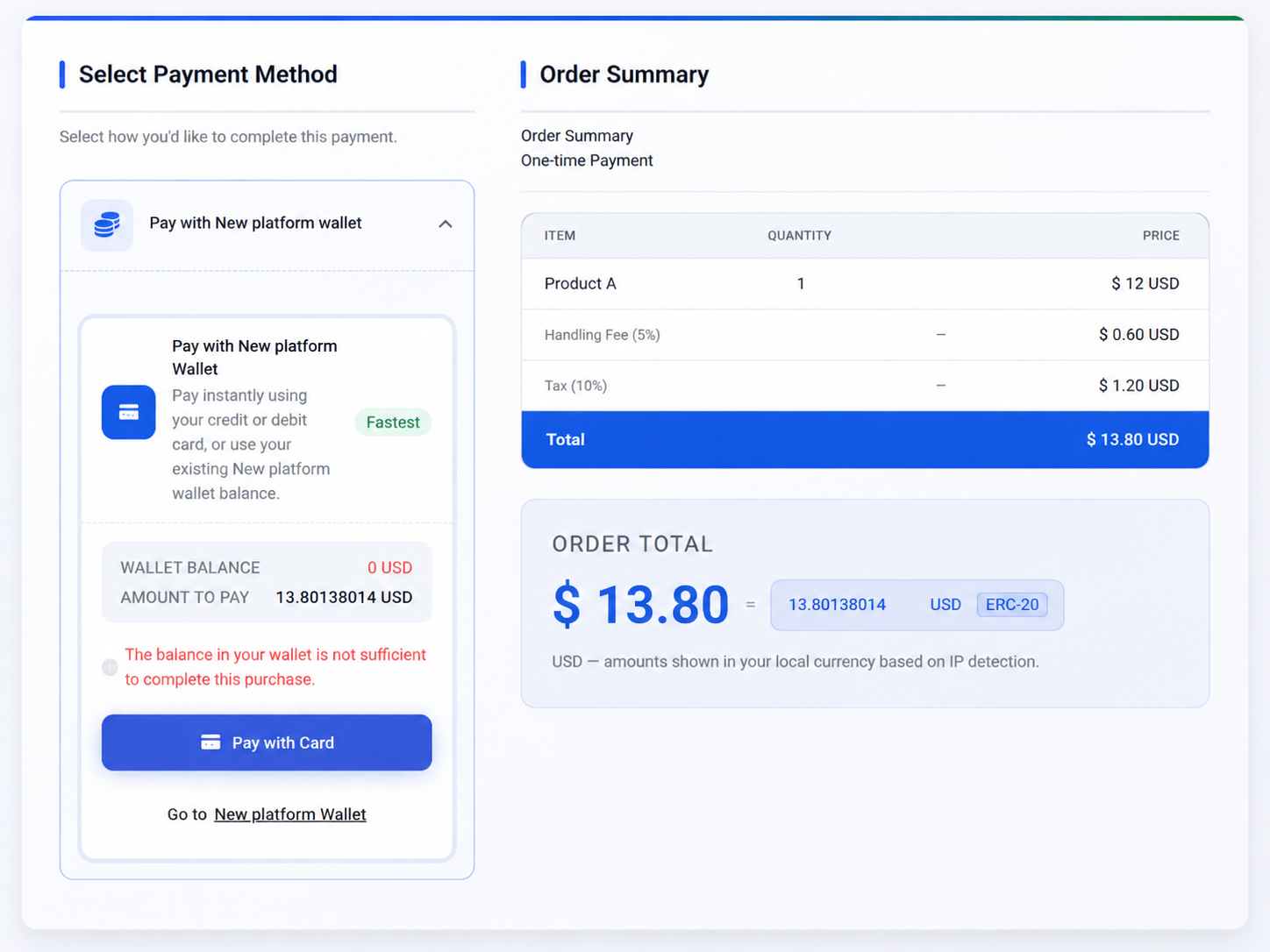PayBito checkout showing payment method selection and order summary